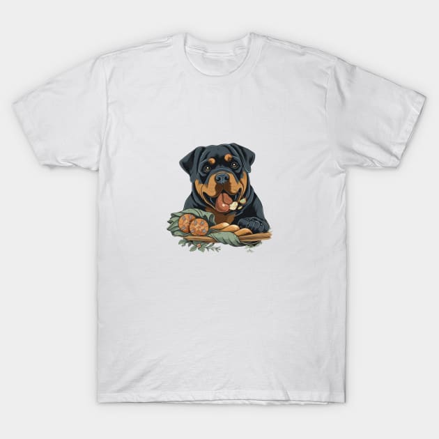 Rottweiler Eating Sushi T-Shirt by ModernStyle610